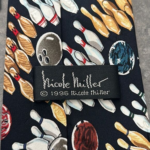 Vintage Nicole Miller Bowling Themed Silk Tie - Picture 3 of 4